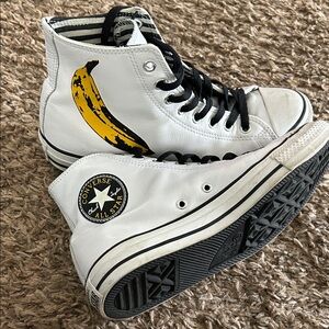 Converse High-Top Sneakers - White with Black and Yellow Accents